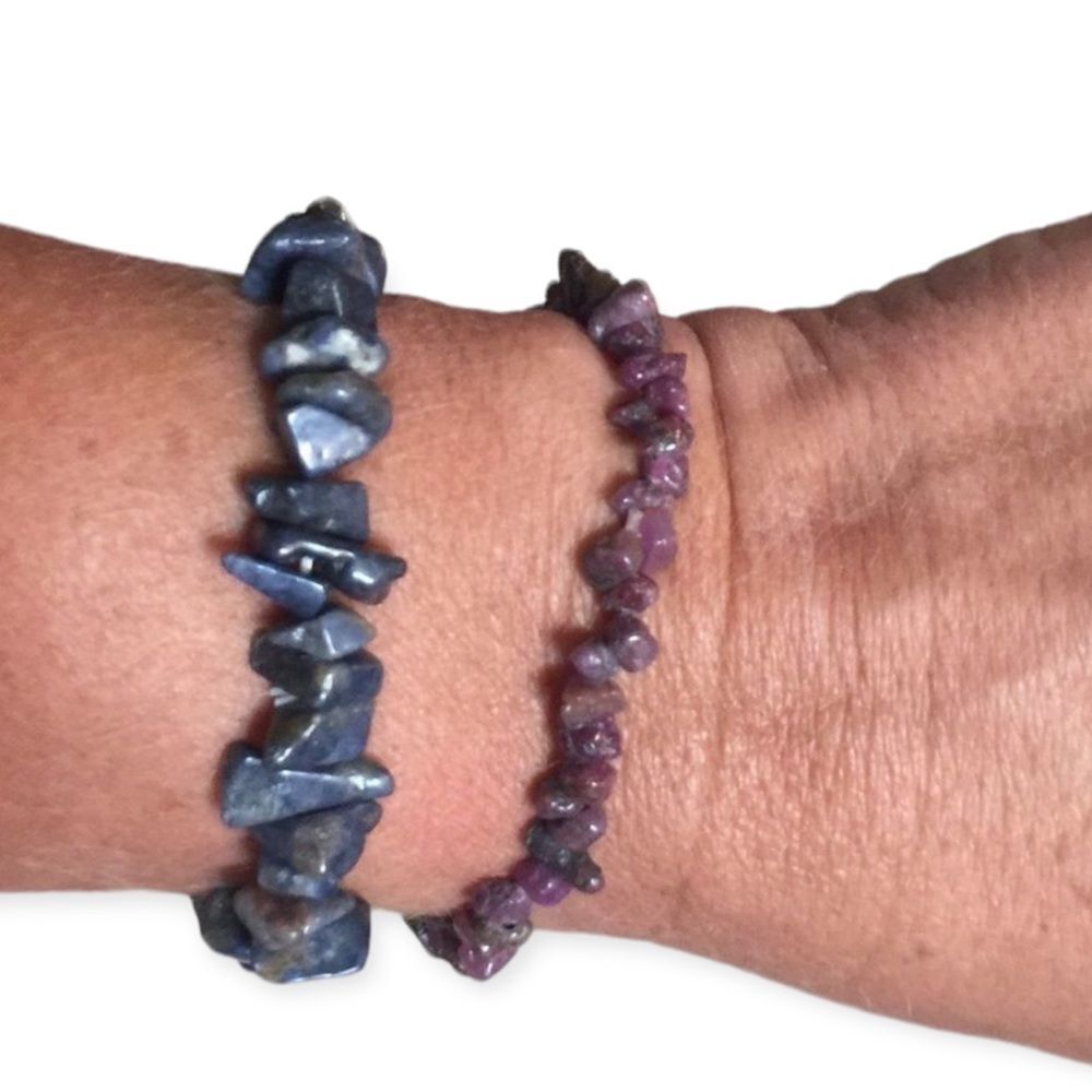 Natural Stone Purple Red And Blue Gray Corundum Beaded Bangle Bracelet Set 25$